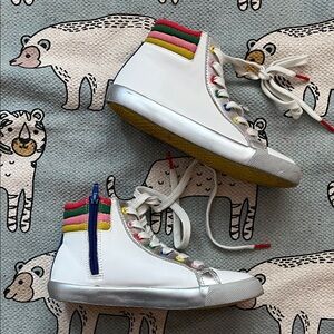 Mini Boden White Sneakers with Red and Silver Accents